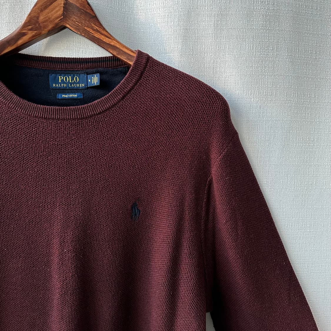 폴로 랄프로렌 피마 코튼 라운드 니트 버건디 M 상품이미지2
