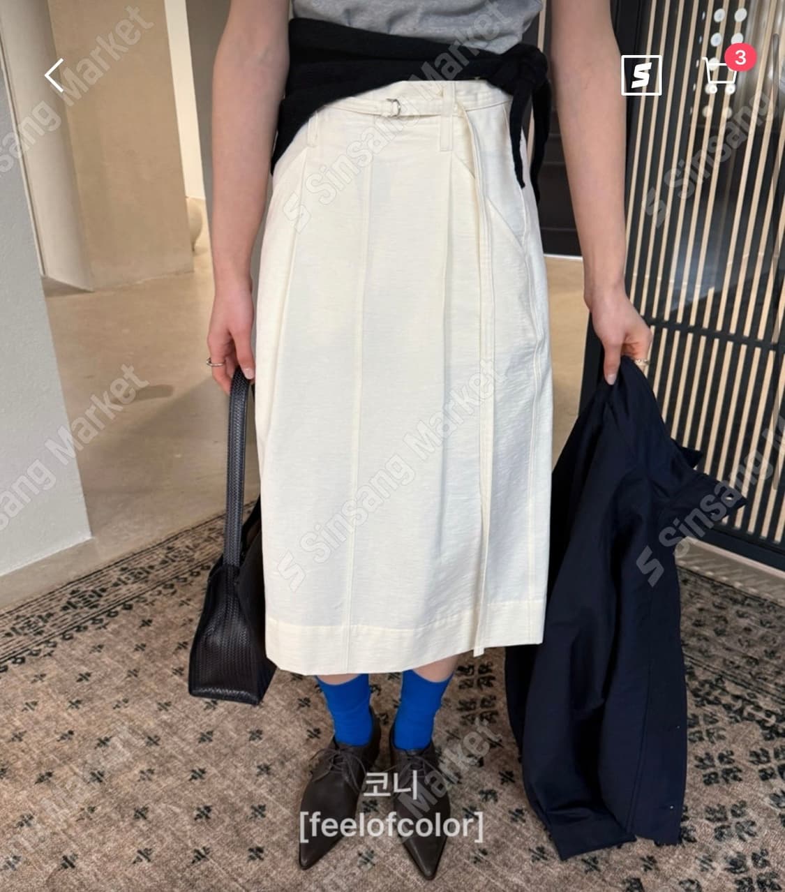 벨트 핀턱 미디스커트 상품이미지1