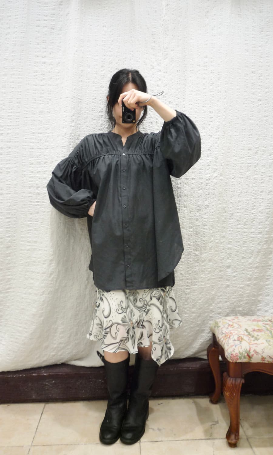 charcoal shirred blouse 상품이미지3