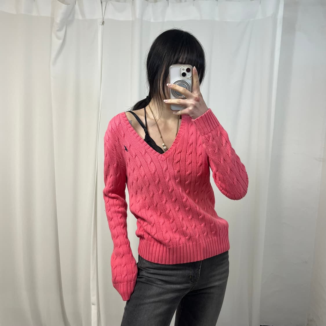 Polo Coral V-Neck Cable Knit 상품이미지1