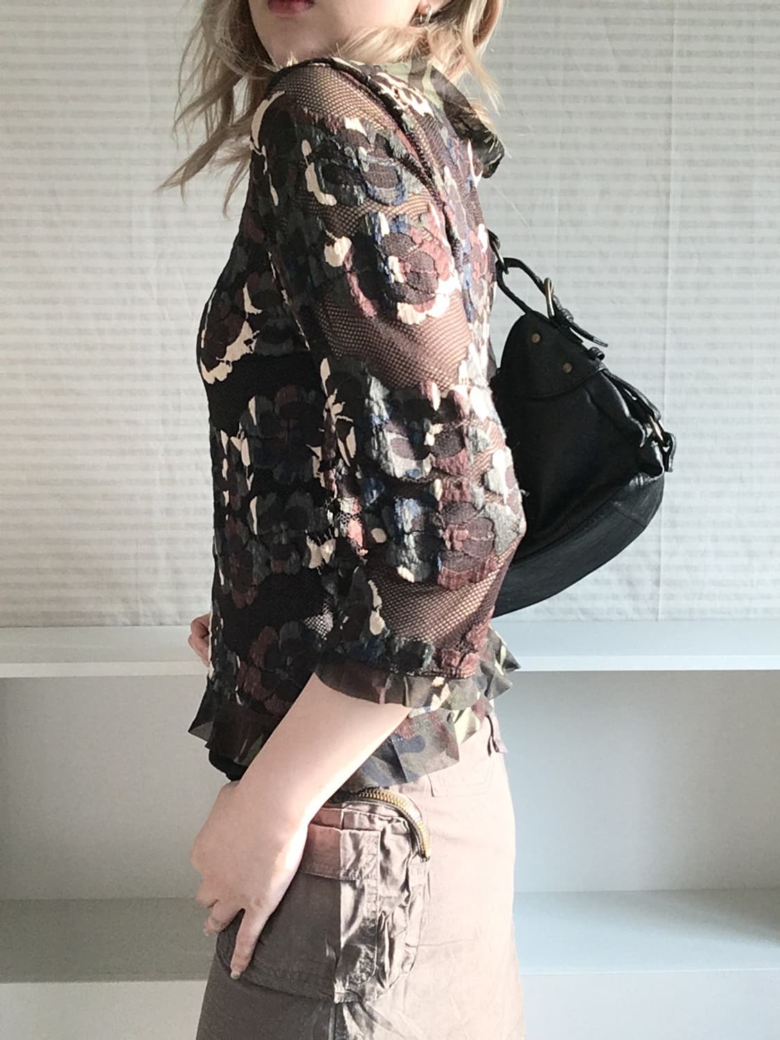 jpn vintage camo flower frill blouse 상품이미지4