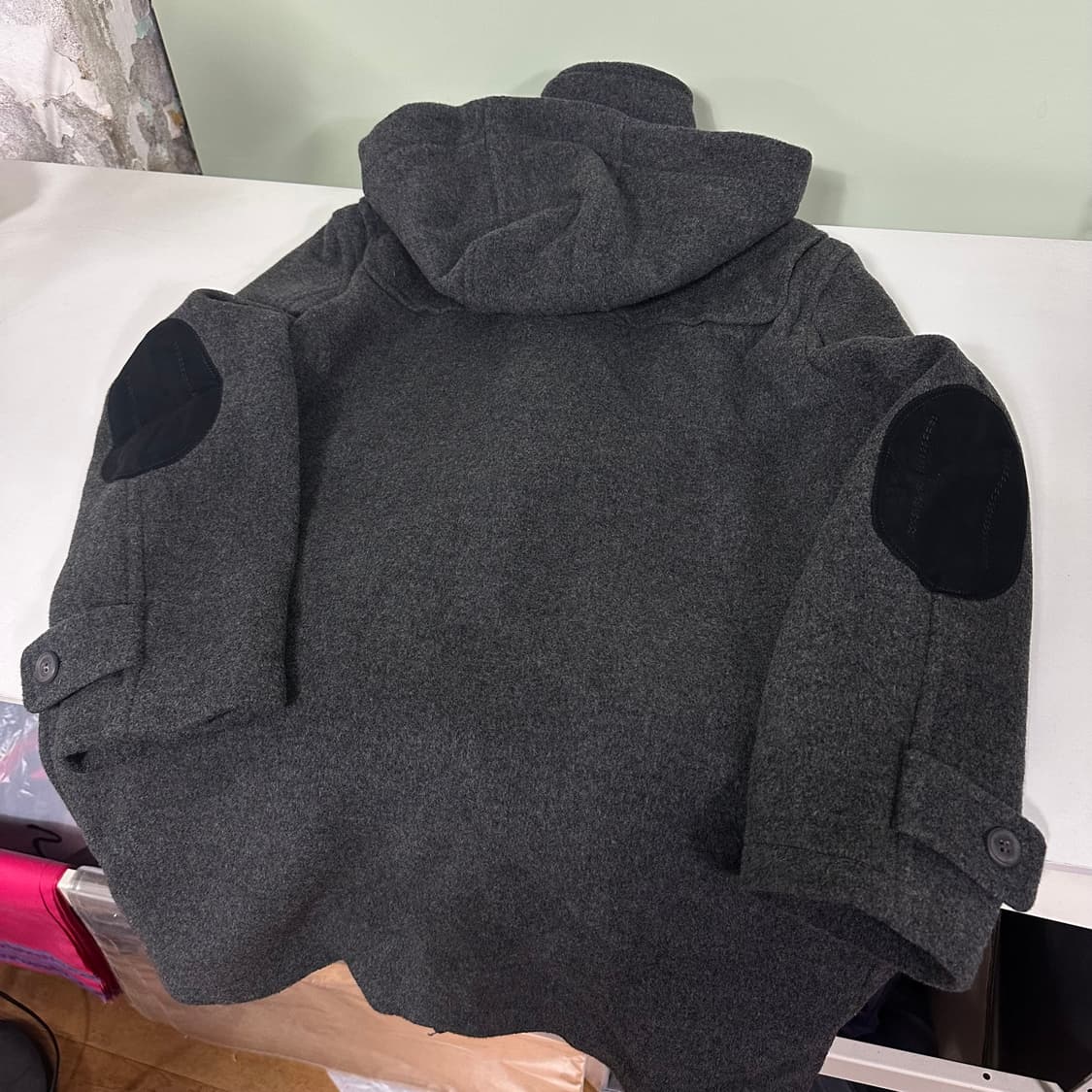 M 95 빈폴 진그레이 후드탈부착 엘보우패치 더플코트 상품이미지7