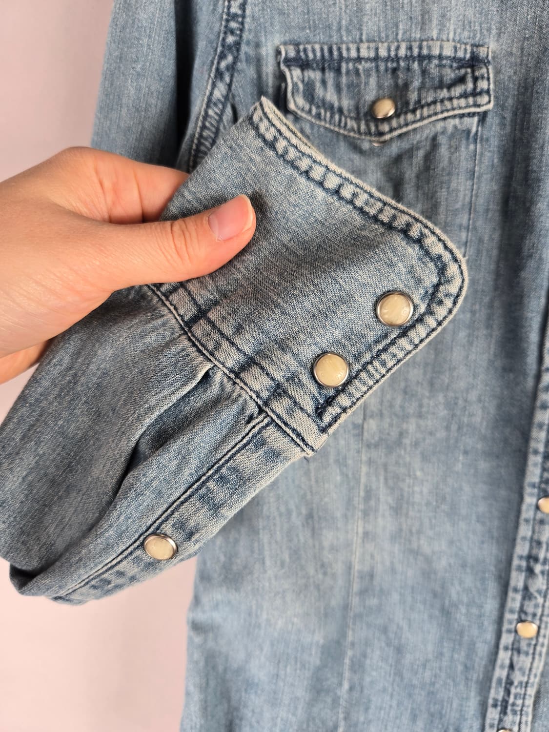 [무료배송]리바이스 XS 여성 약스판 웨스턴 데님 청 셔츠 연청 상품이미지5