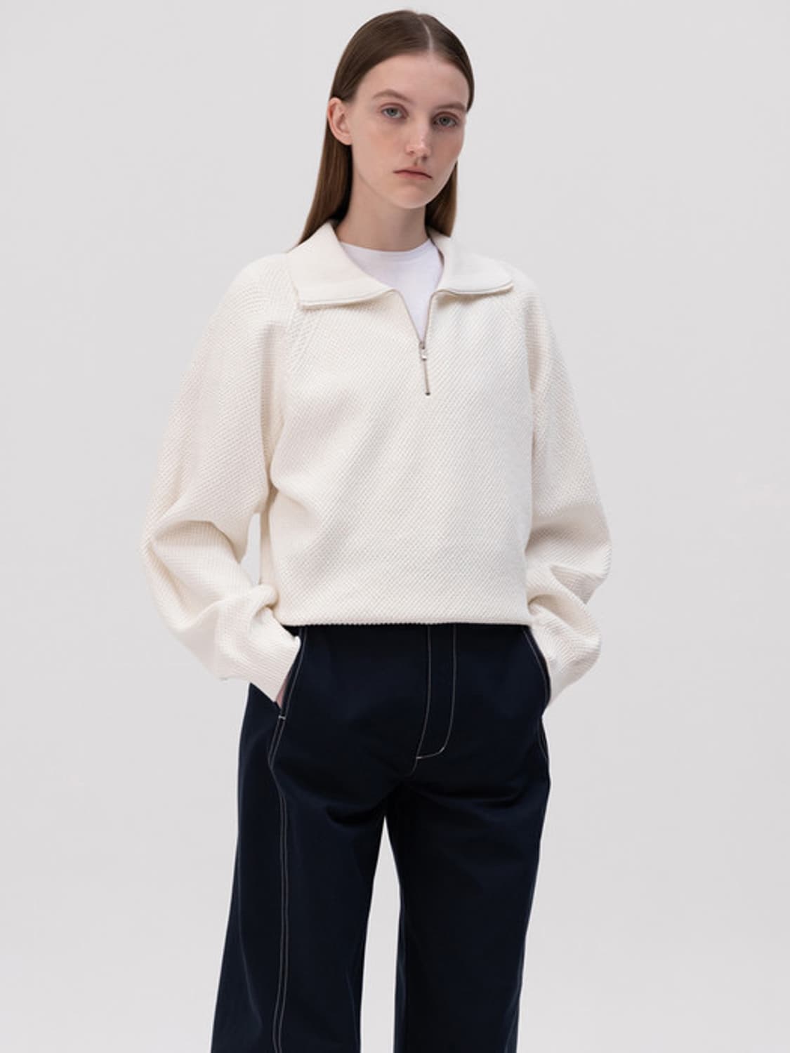 레이스 RRACE 코튼 하프집업 니트 상품이미지1