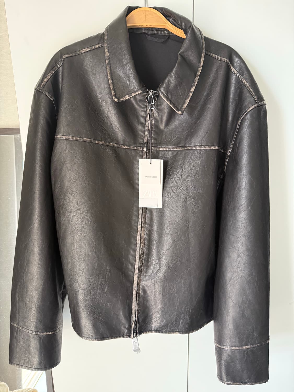 ZARA 가죽자켓 남성 XL 워싱 페이크 레더 자켓 상품이미지5