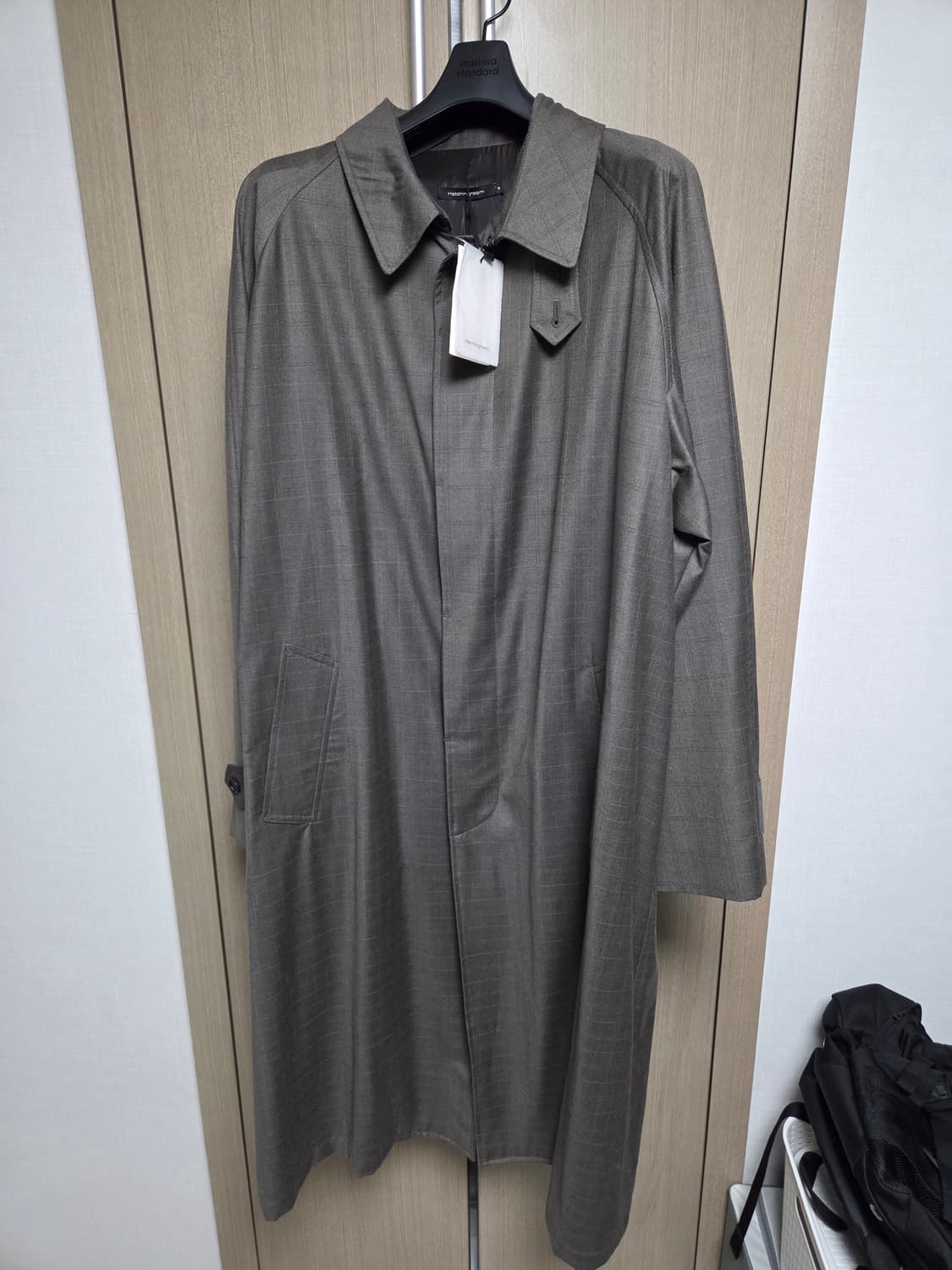 해칭룸 래글런 슬리브 롱코트 체크 브라운 4size 새상품 상품이미지4