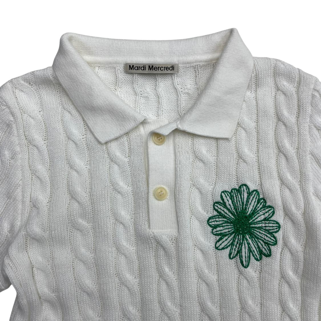 마르디 메르크디 자수 화이트 꽈배기 카라 반팔 니트 상품이미지4