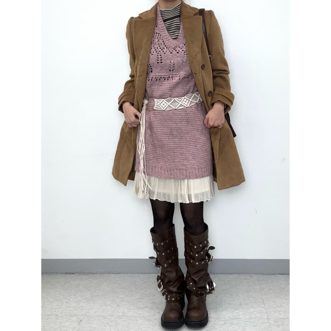 빈티지 브라운 더블 코트 상품이미지5