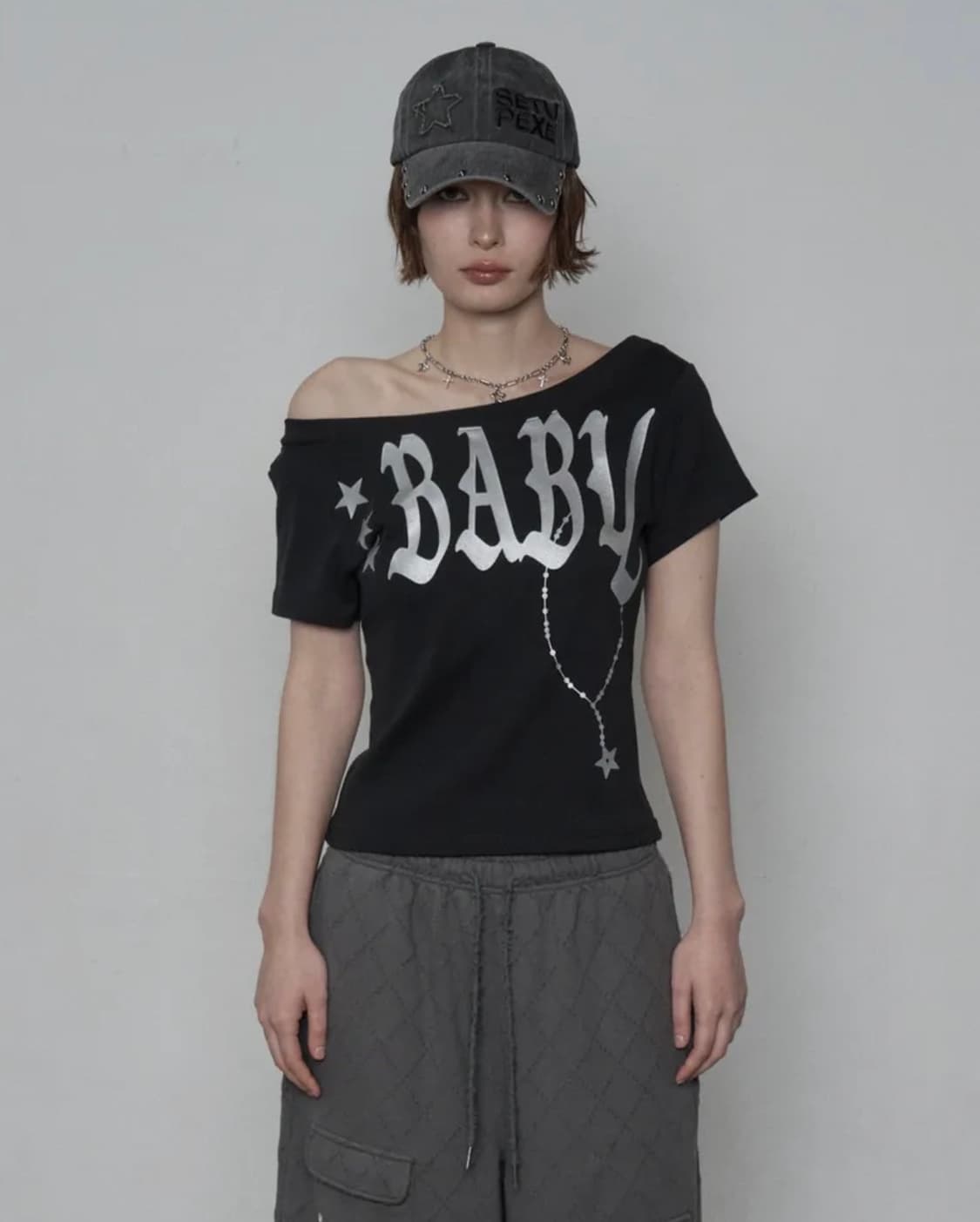 셋업이엑스이 BABY WIDE NECK TOP / BLACK 상품이미지1