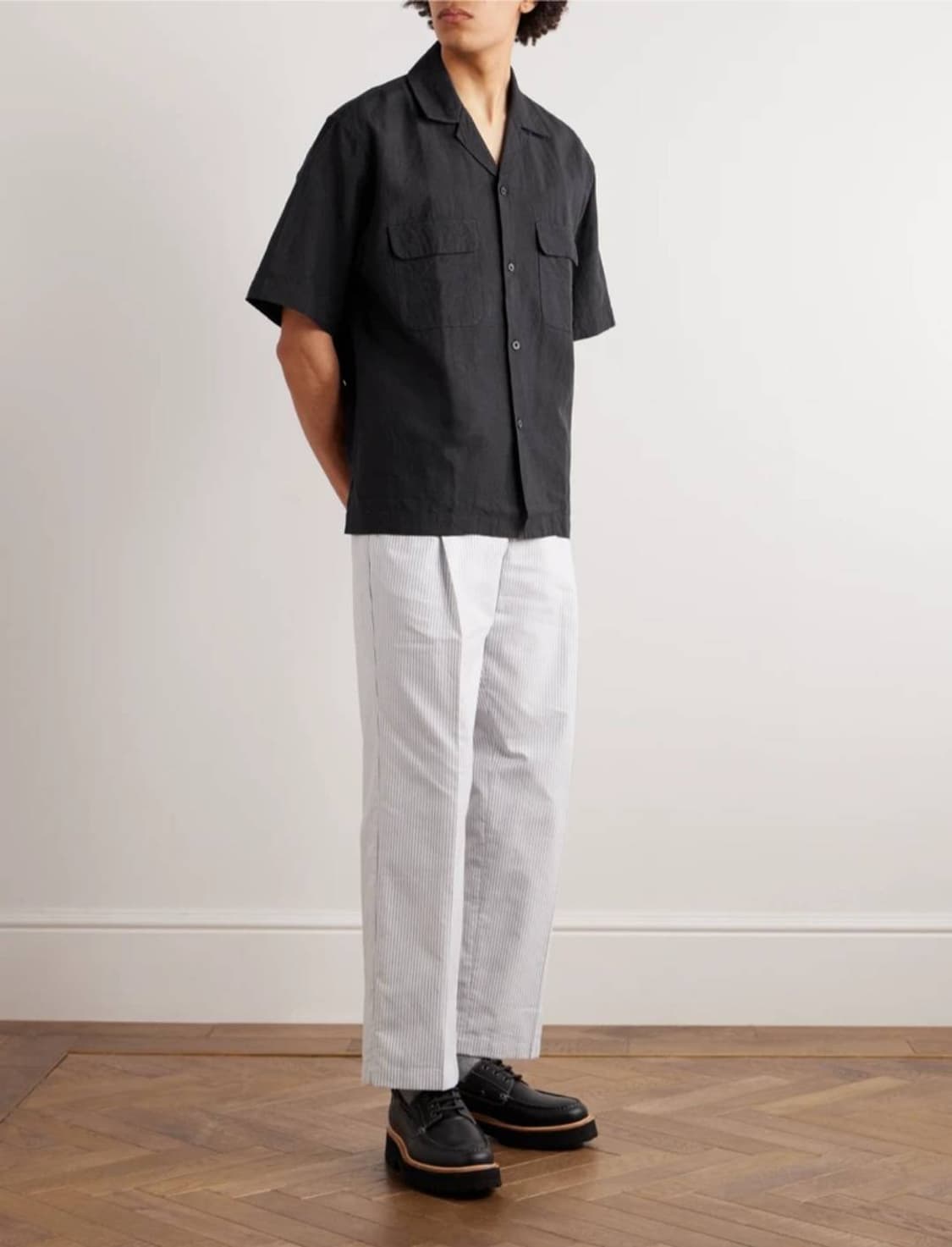 캡틴선샤인 린넨 실크 오픈카라 셔츠 블랙 40 상품이미지2