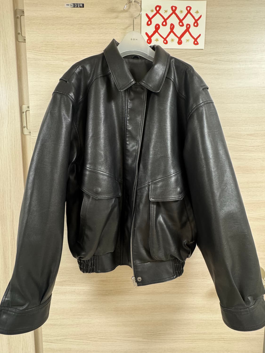 GBH 블랙 레더 봄버 재킷 상품이미지5