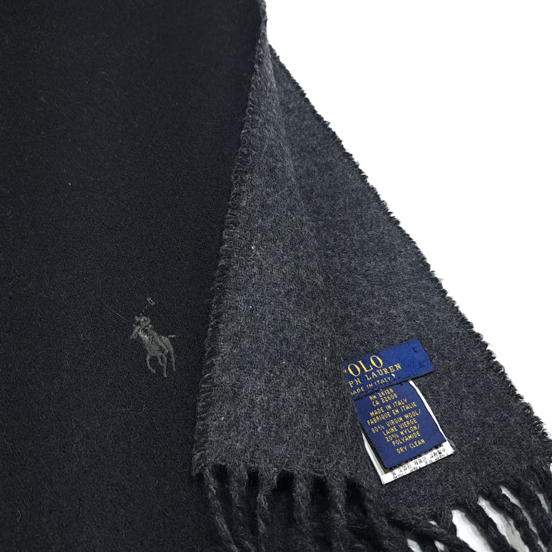 MX551 폴로 90s 이태리판 울 양면 블랙차콜 머플러 목도리 상품이미지6
