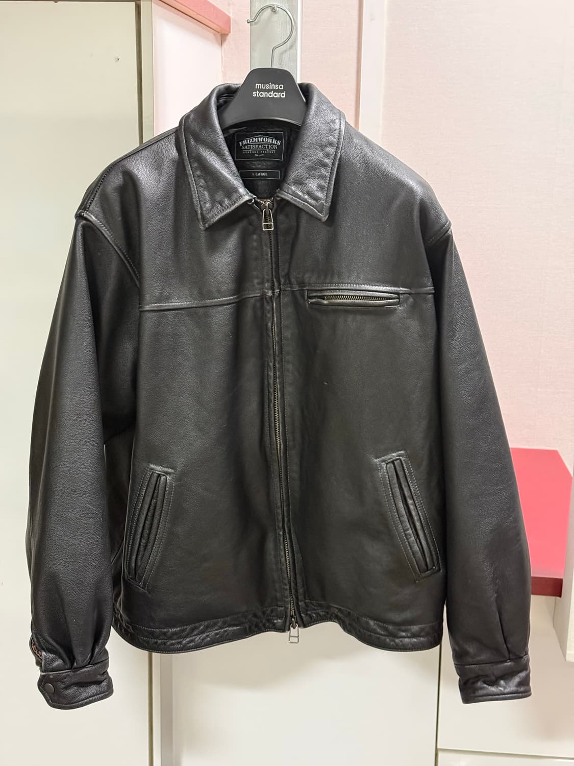 (XL) 프리즘웍스 디스트로이드 카우하이드 레더 가죽 자켓 워시드 블랙 상품이미지1