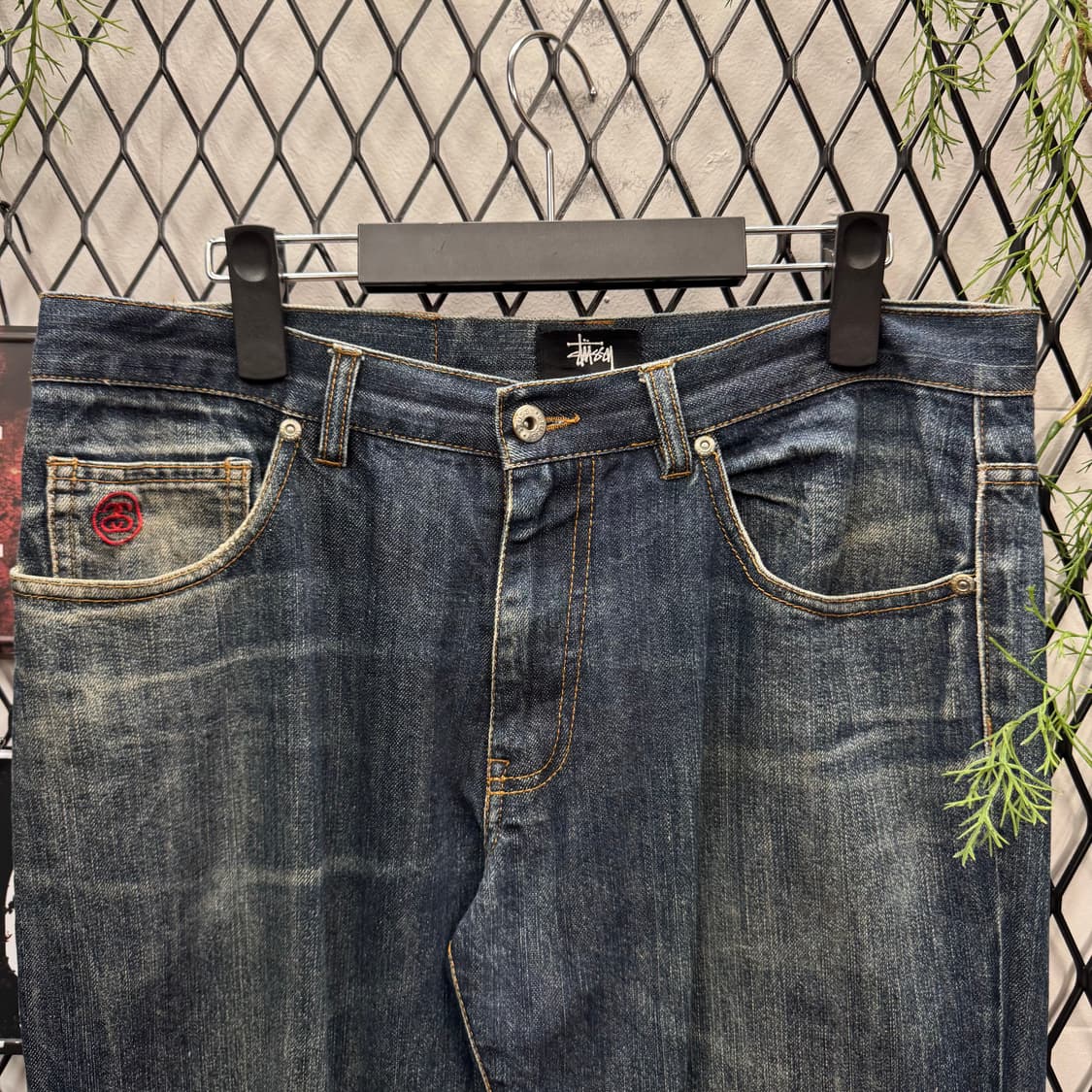 00s 스투시 스트레이트 핏 데님 팬츠 전면 포켓 로고 포인트 중청 상품이미지3