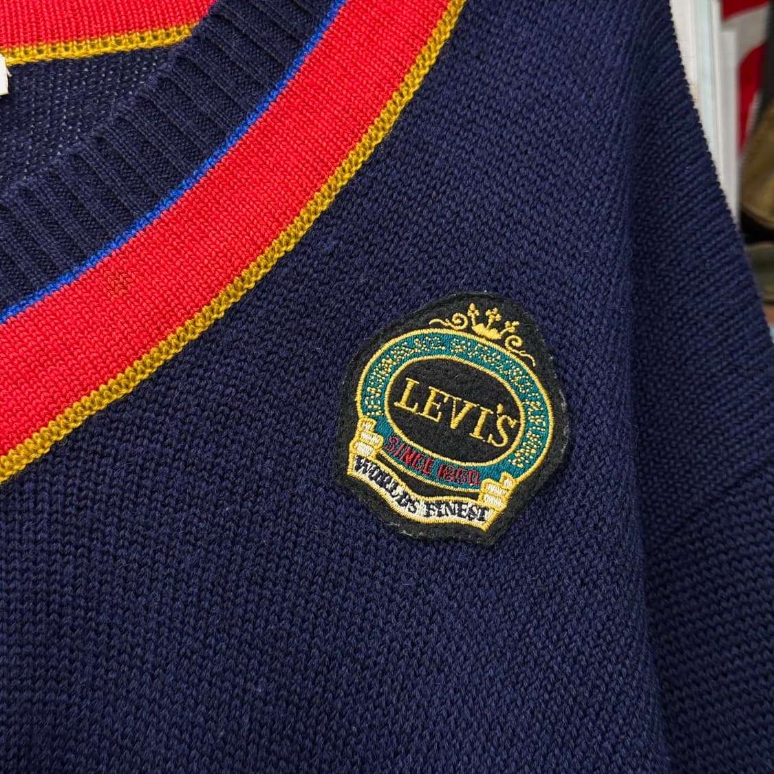 90s 리바이스 금장 로고 화이트 탭 프레피 크리켓 니트 클래식 N40 상품이미지6