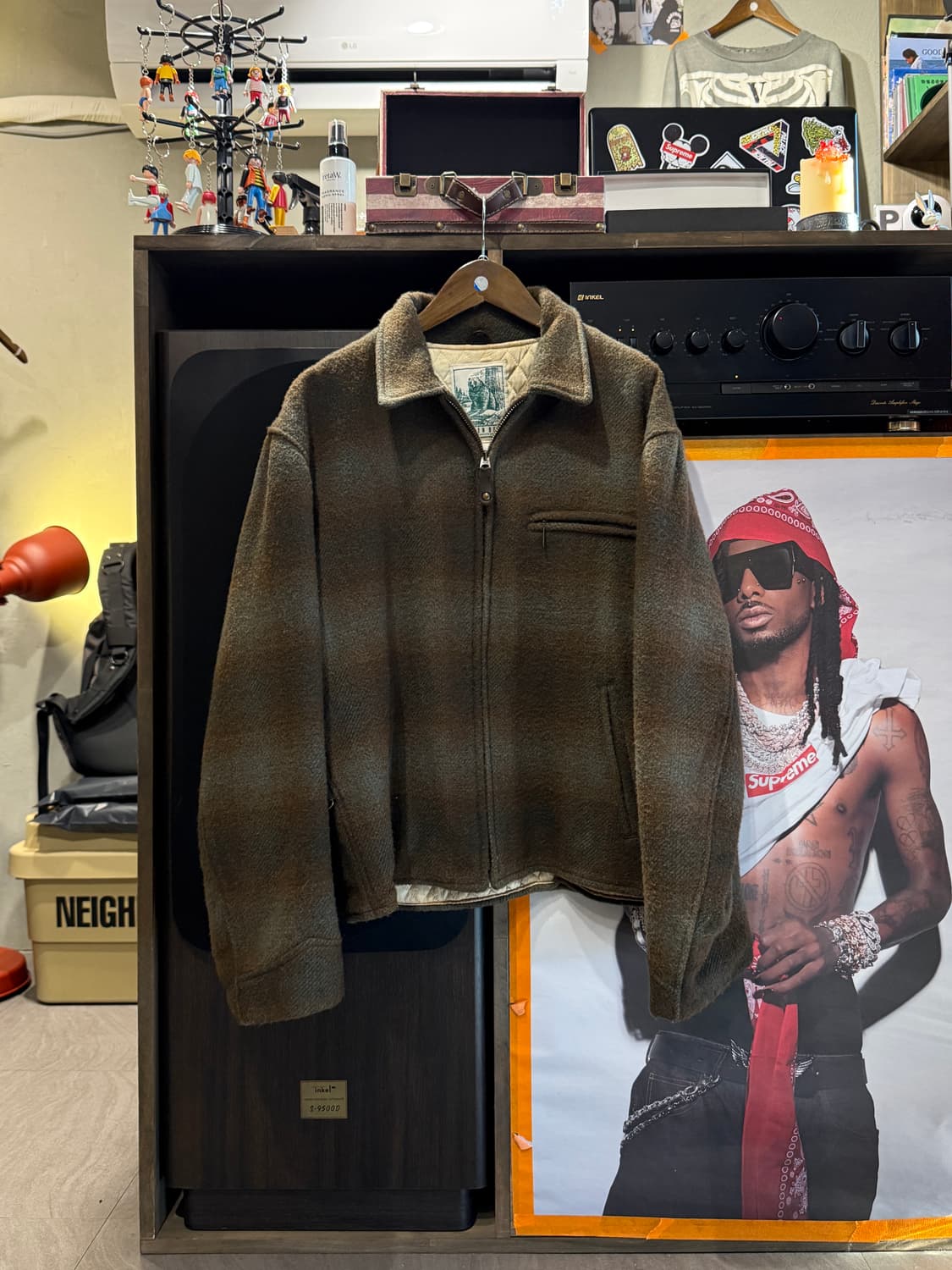 80s 골든베어 옴브레 체크 울 스포츠자켓 L(XL) 상품이미지1