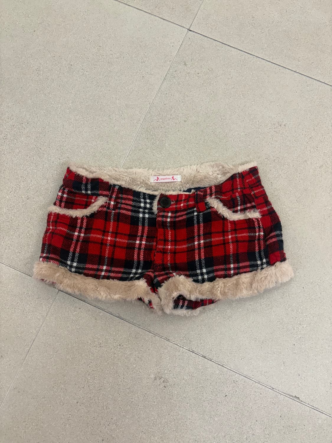 레드 체크 퍼 숏츠 상품이미지1