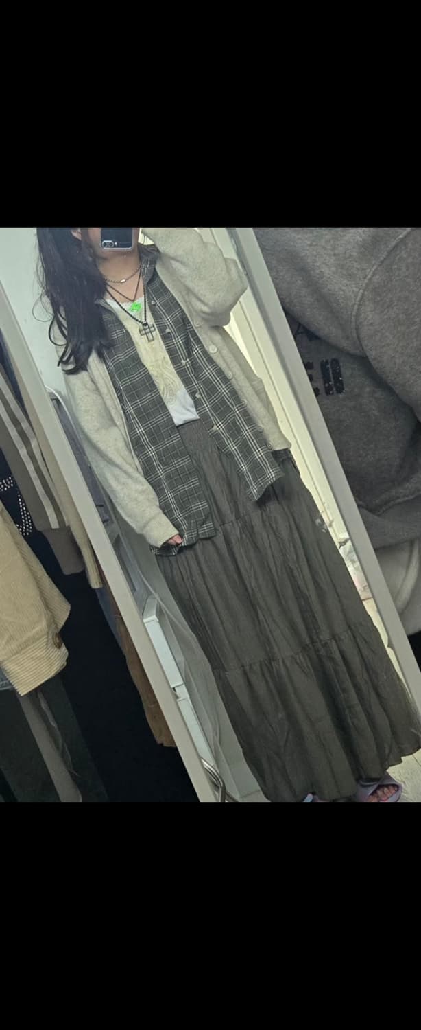 선가든 체크셔츠 가디건 상의셋 모리 녹차 라떼 상품이미지1