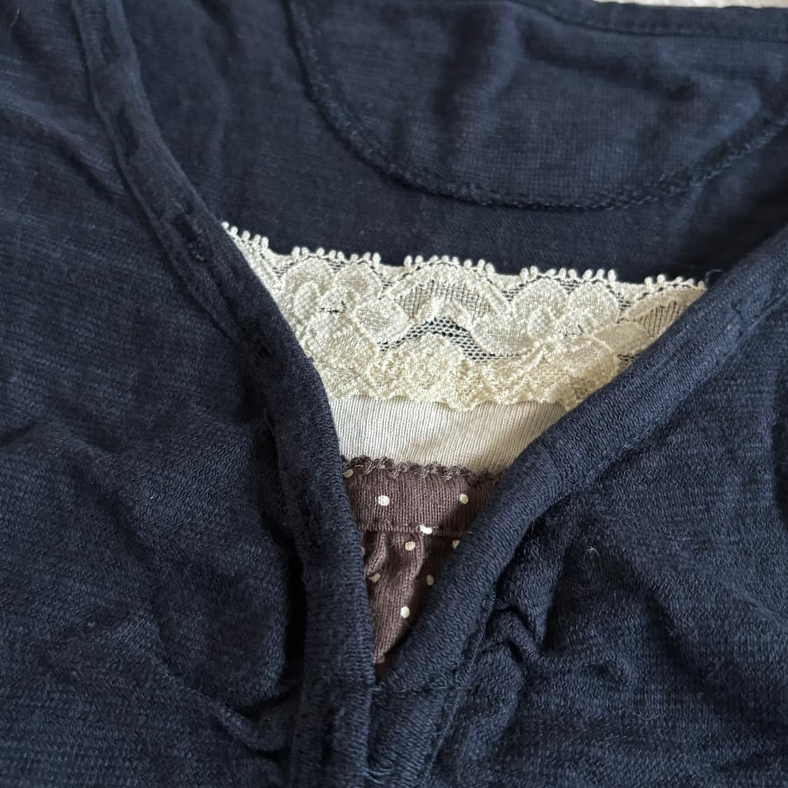 일본빈티지 네이비 도트 레이스 포인트 이너 탑 상품이미지2