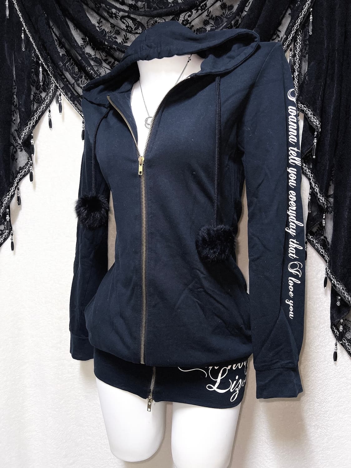 리즈리사돌 오네갸루 고스펑크 레터링 후드집업 폼폼 원피스 y2k 키치 상품이미지2