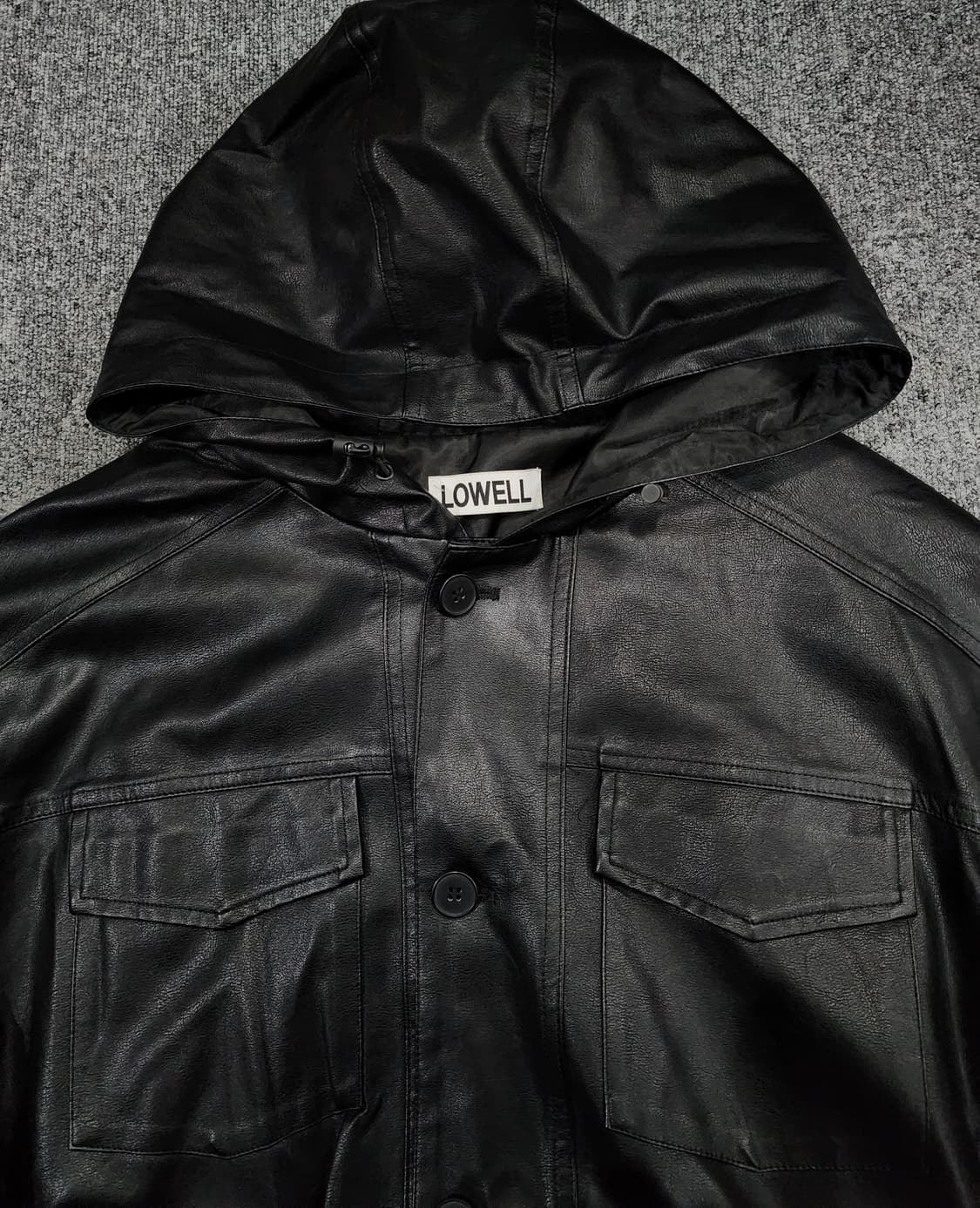 로웰 빈티지 비건 레더 오버핏 후드자켓 F 상품이미지3