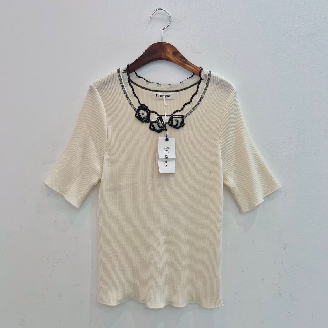 Chamois  아이보리 울혼방 반팔 니트 일본빈티지 상품이미지1