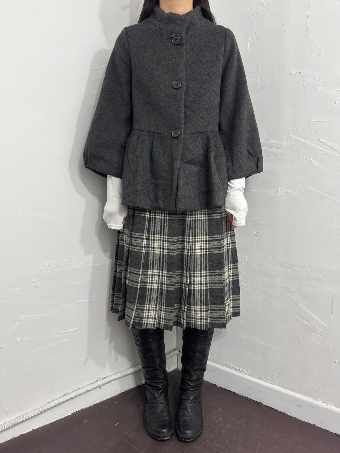 check midi wool skirt 상품이미지2