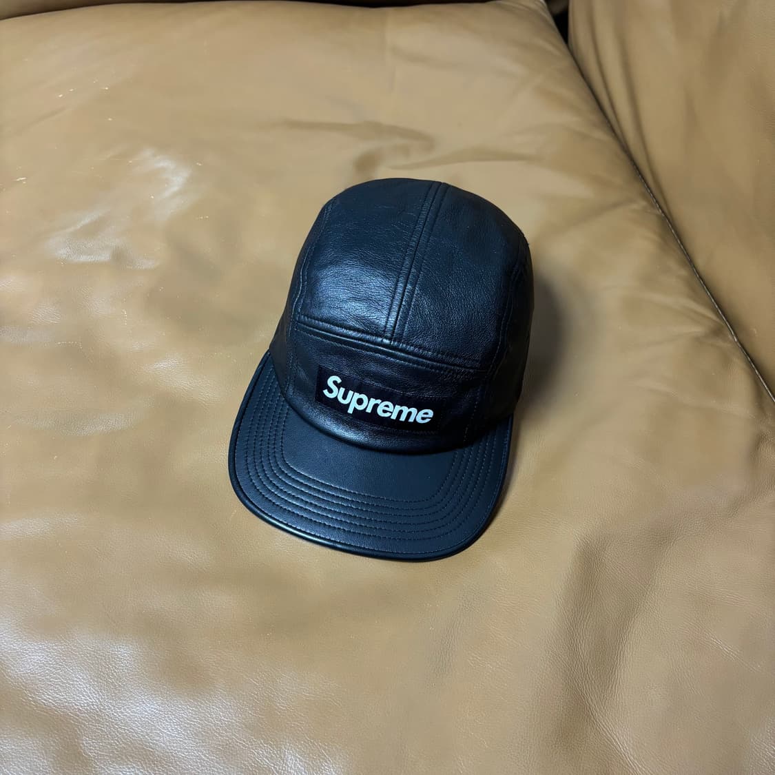 슈프림 캠프캡 모자 박스로고 레더 블랙 상품이미지1