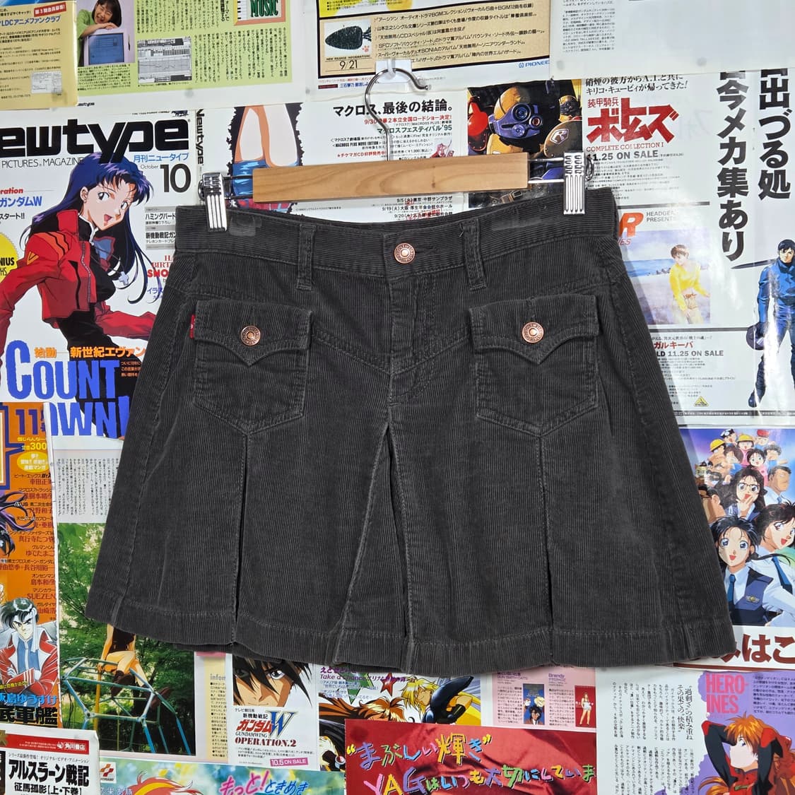 리바이스 카키 그레이 코듀로이 플리츠 미니 스커트 상품이미지1