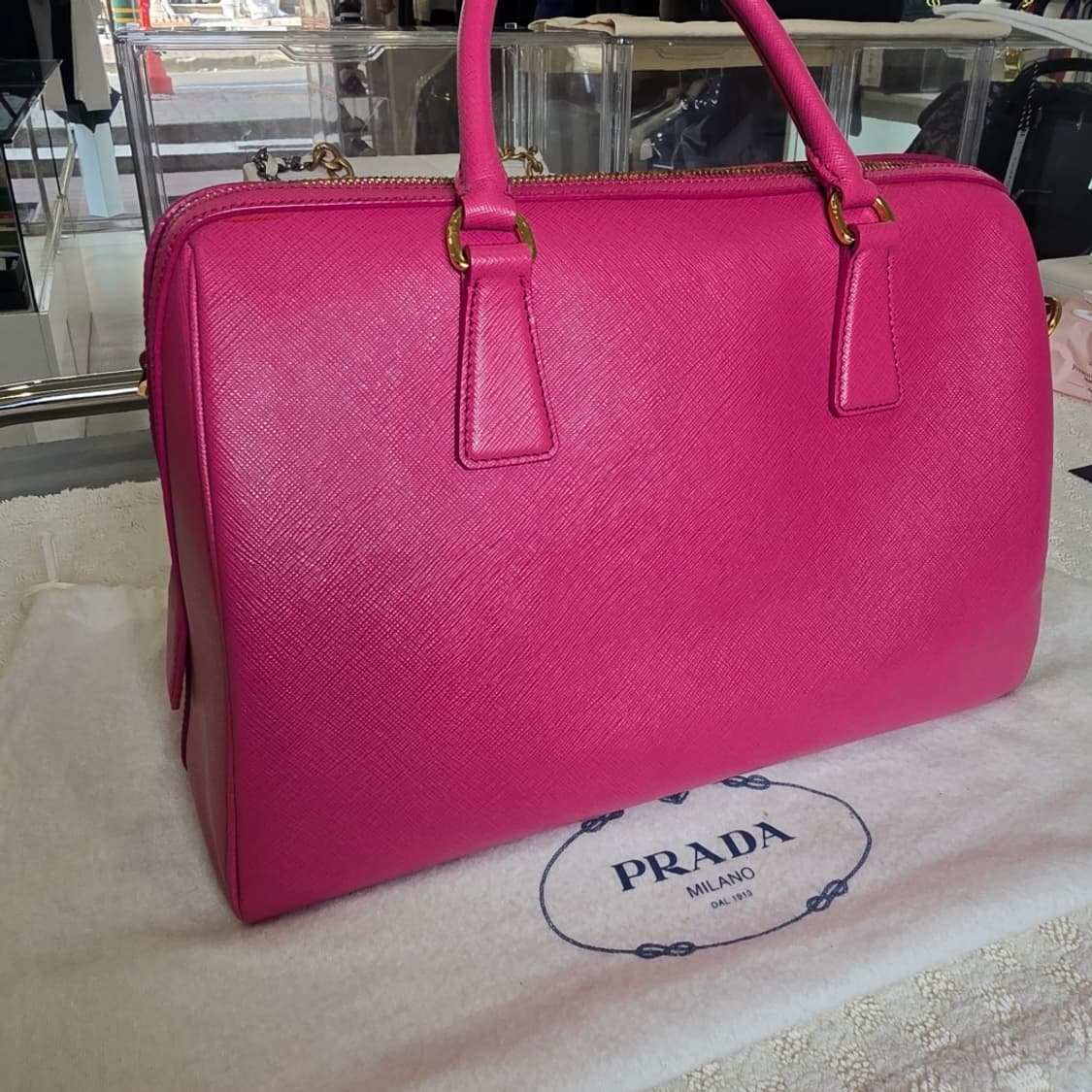 [중고/정품] 프라다 사피아노 럭스 보스턴백 핑크 상품이미지4