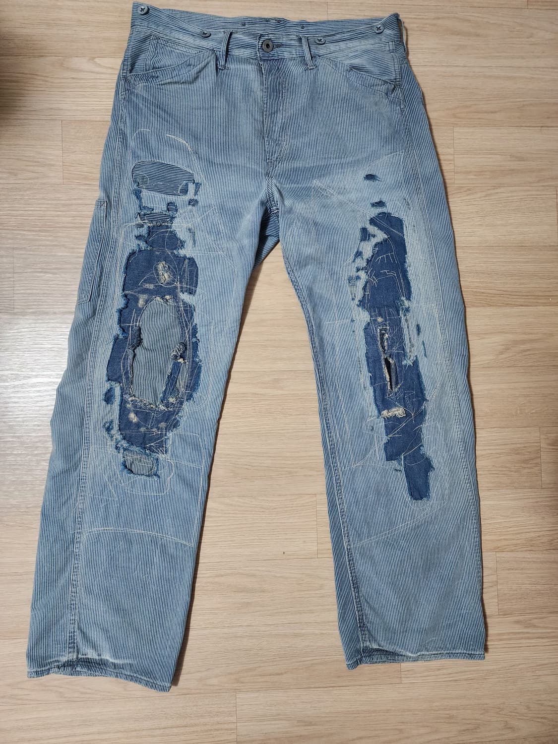 [32x32] 더블알엘(RRL) 빈티지파이브포켓 리페어 인디고 데님 상품이미지2