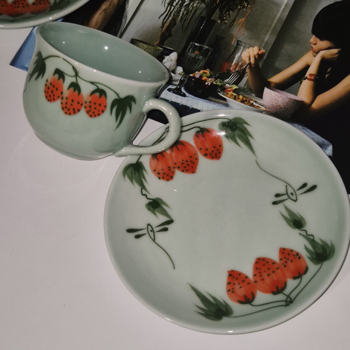 80s 아리타 수묵화 딸기 옥 청자 티타임 1세트 상품이미지9