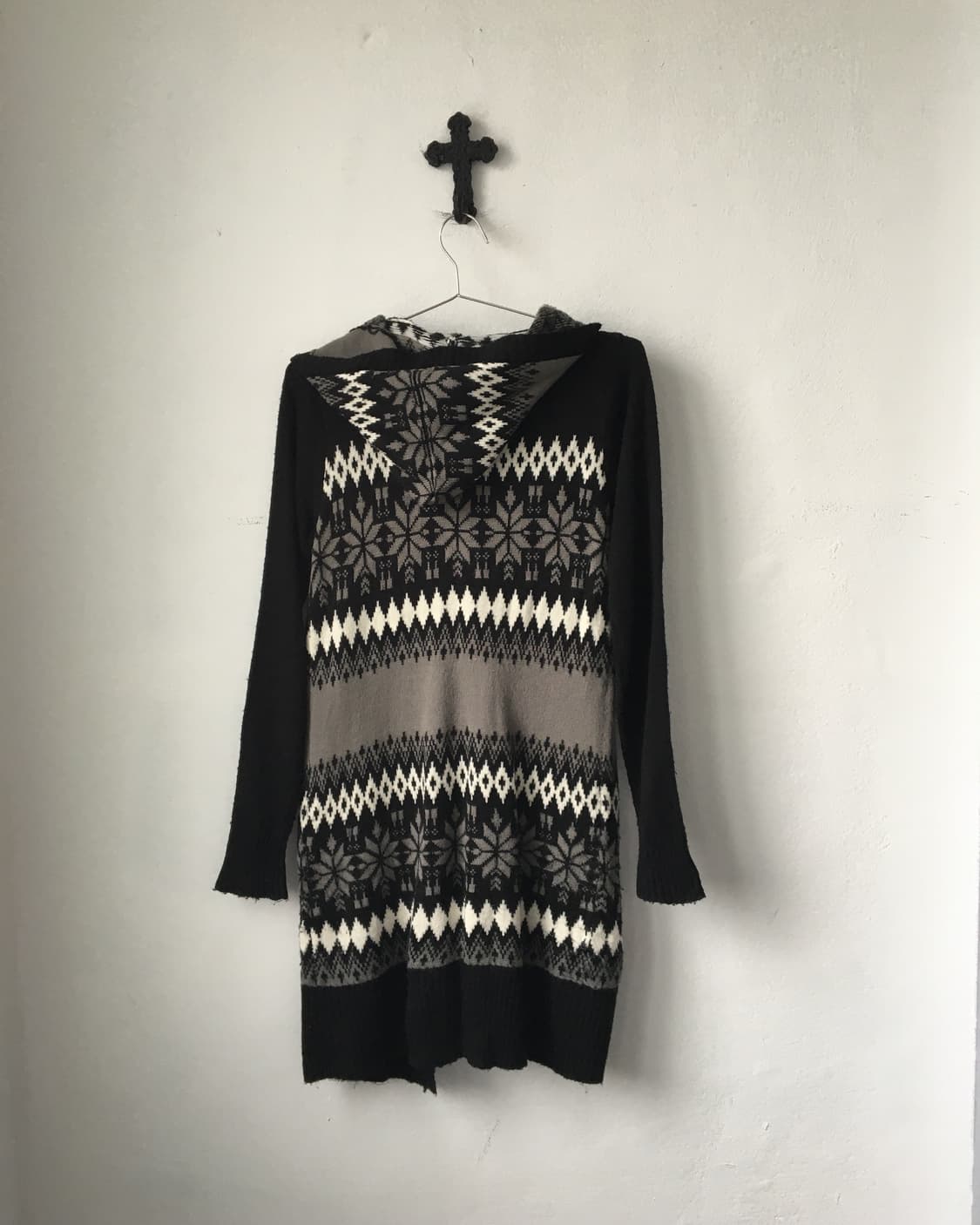 Snow pattern duffle button hood knit car 상품이미지2