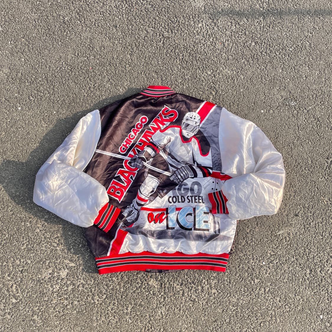 90s 초크라인 올드스쿨 사틴 바시티 자켓 힙합 스타디움 점퍼 L 상품이미지2