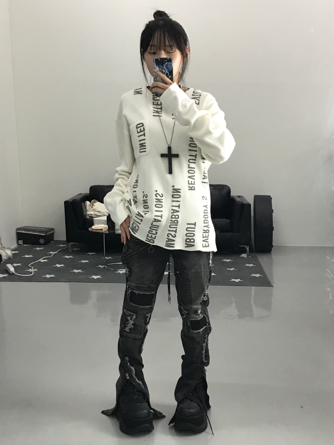  PPFM 프린팅 디테일 화이트 롱슬리브 상품이미지1