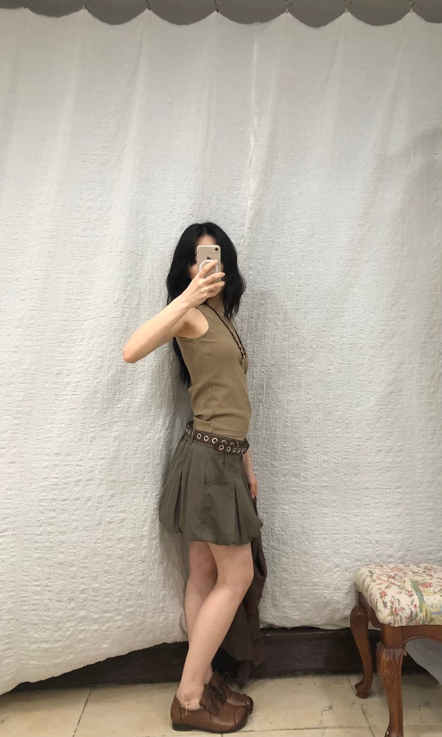 Khaki one shoulder top 상품이미지5