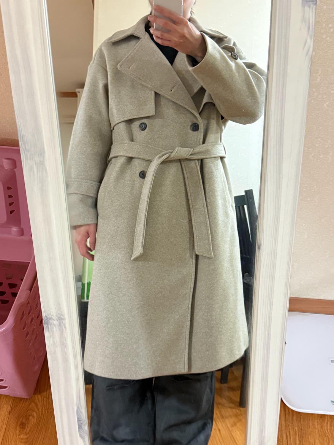 코네트(CONATT) - 오버핏 울 트렌치 롱 코트 (베이지/free) 상품이미지7