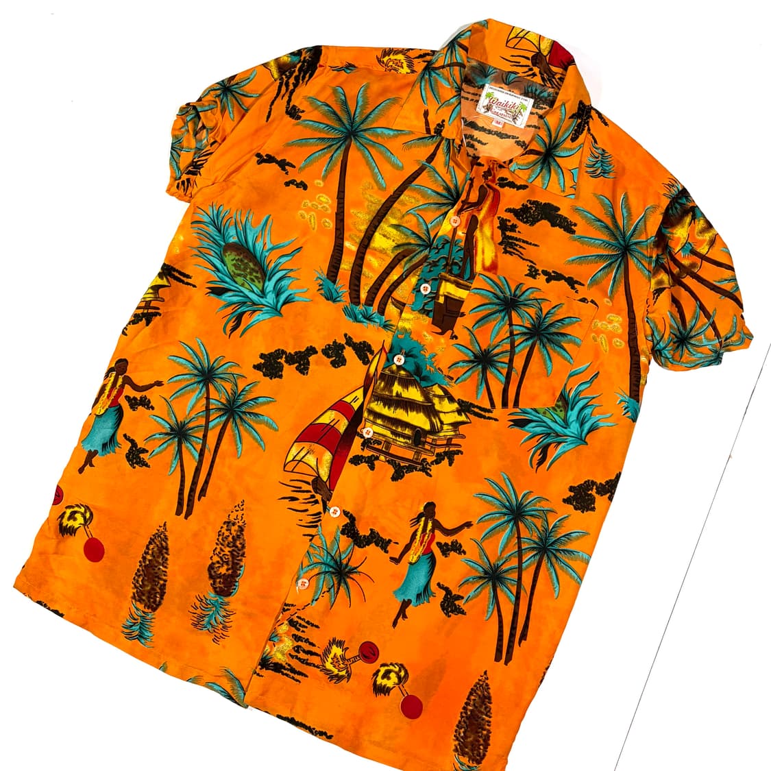 Waikiki 오렌지 야자수 하와이안셔츠 M 상품이미지4