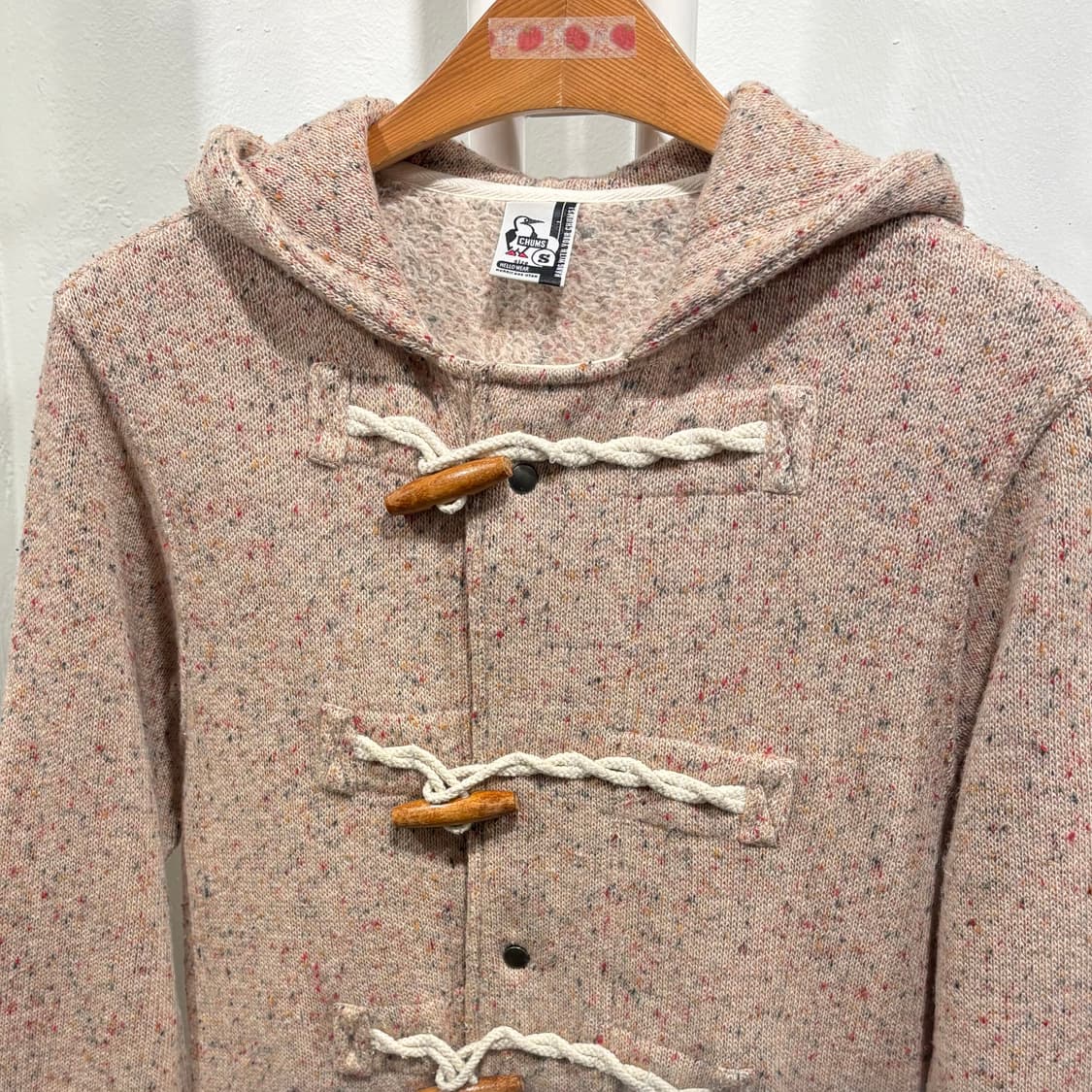 CHUMS 핑크 베이지 보카시 더플 후드 니트 코트 모리걸 일본 떡코 상품이미지4