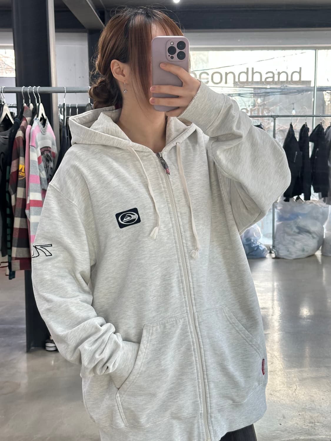 퀵실버 올드스쿨 플러피자수로고 멜란지 후드집업 상품이미지1