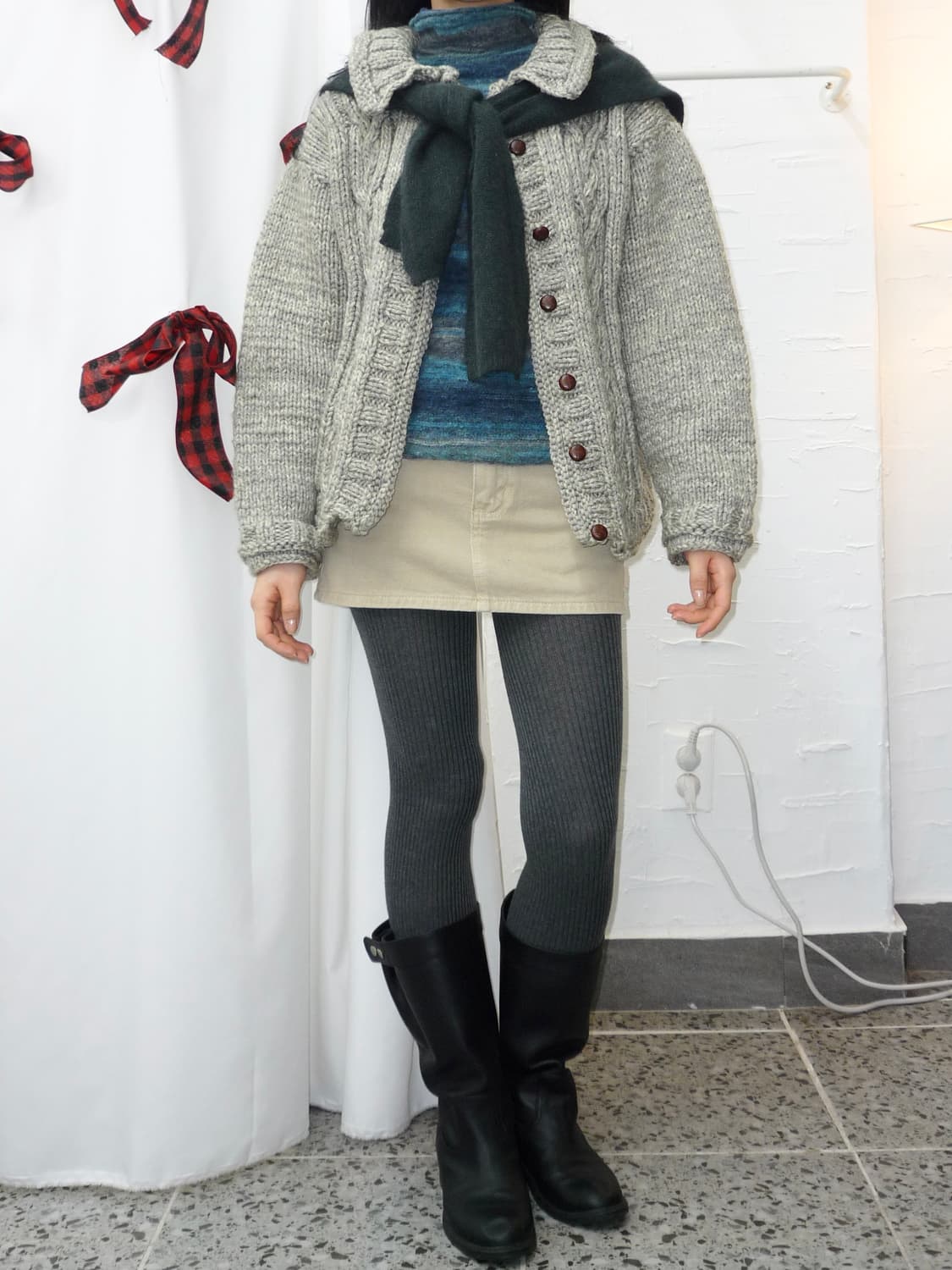 Cloud grey knit open cardigan 상품이미지4