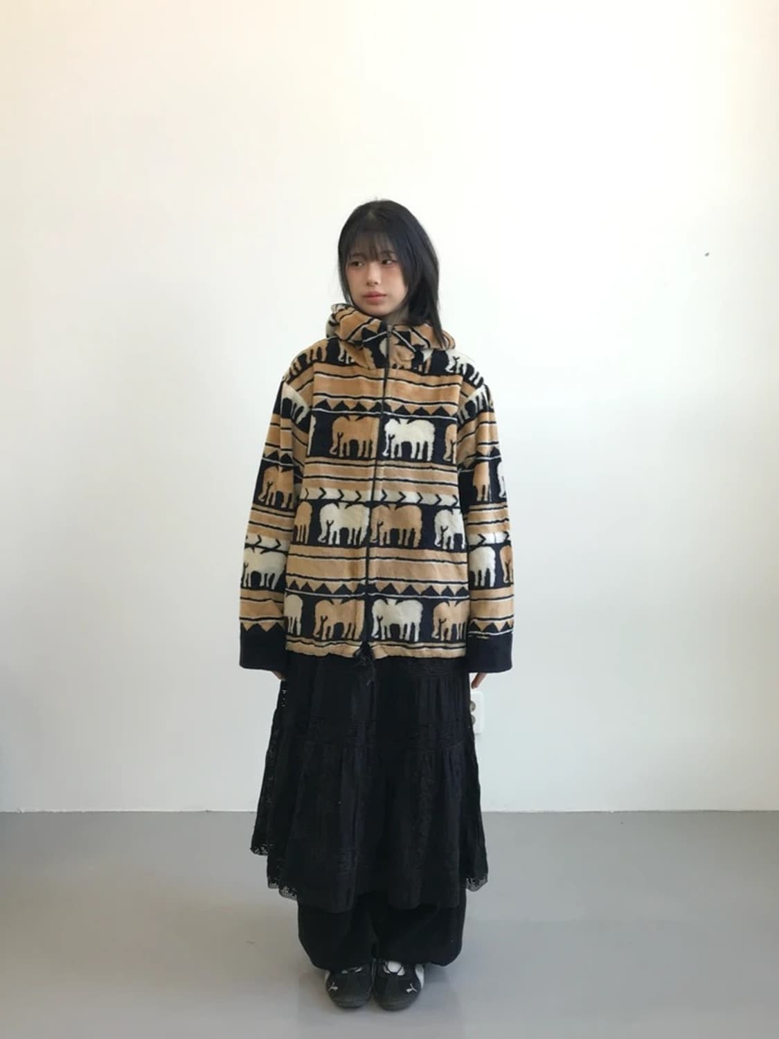 Selection Elephant Pattern Fleece Hoodie 상품이미지1