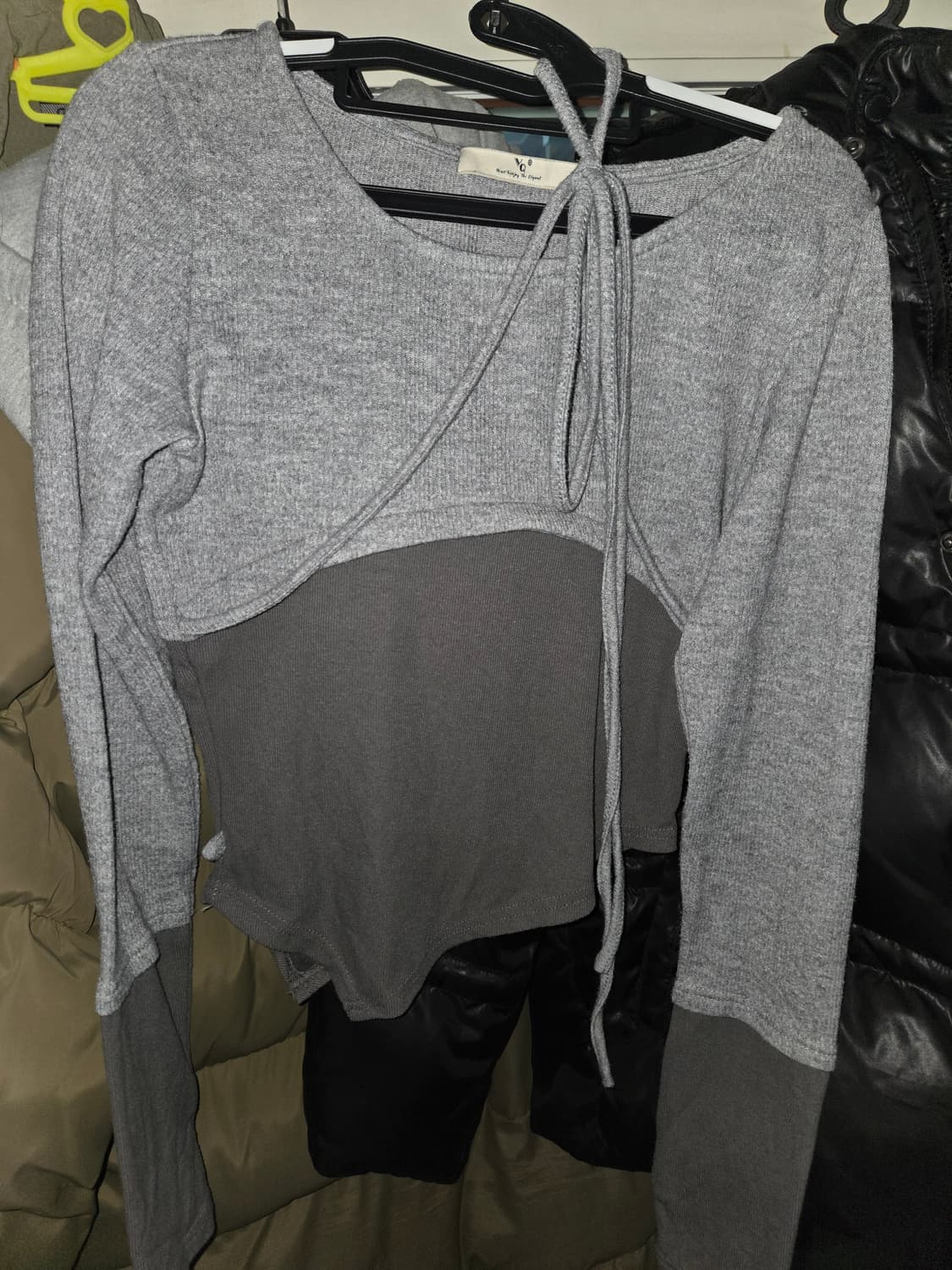 5천원 급처! 스트링 레이어드 롱슬리브 티셔츠 차콜 그레이 시즈니룩 상품이미지2