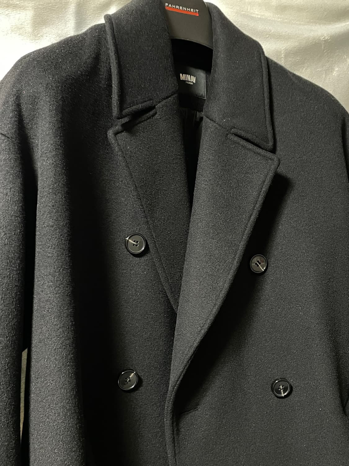 100 M 미나브 블랙 울 오버핏 더블 코트 상품이미지3