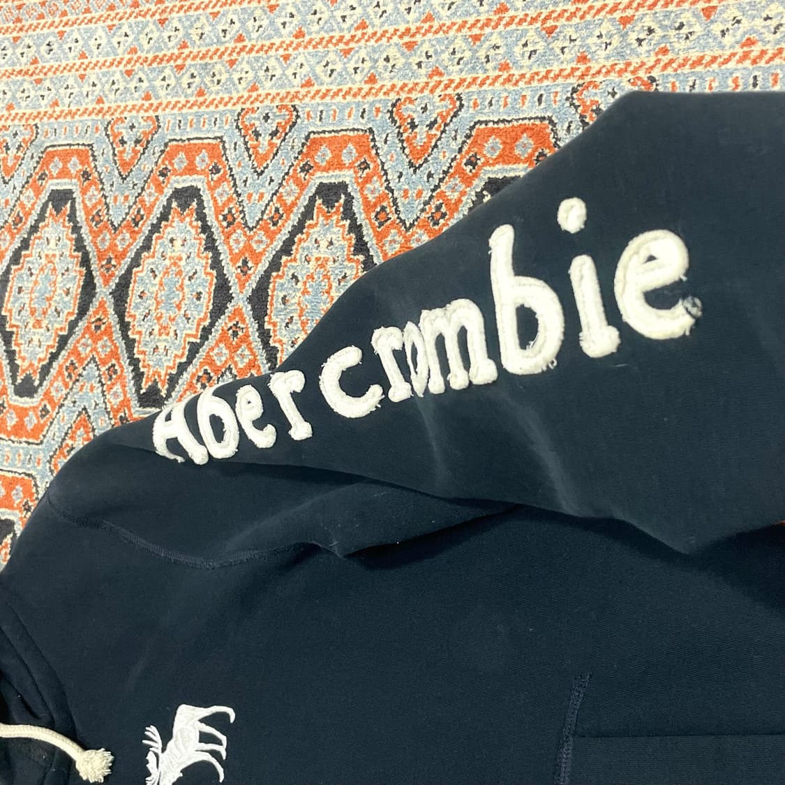 아베크롬비 사이드 스펠로고 네이비 기모 후드 집업 여성L 상품이미지3