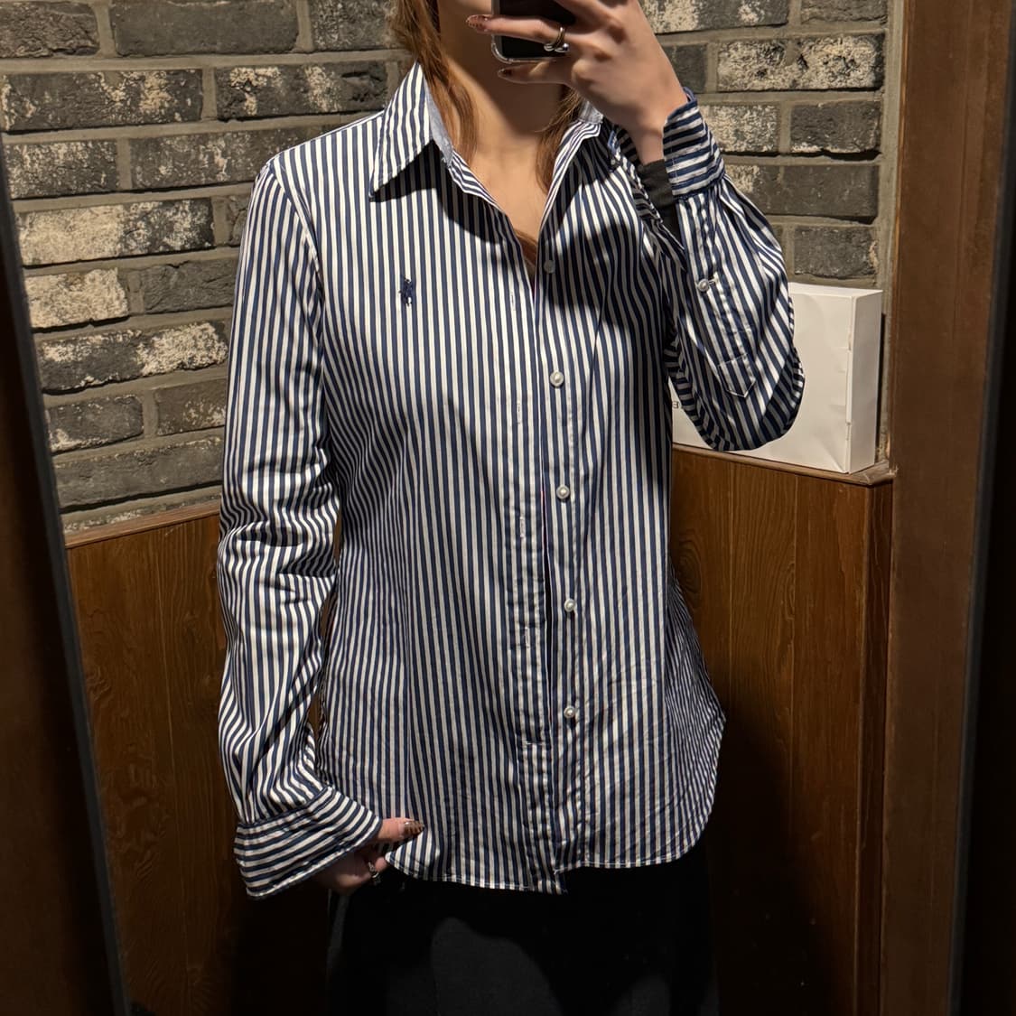 여S) 폴로 랄프로렌 슬림 스트레치 스트라이프 셔츠 블루 상품이미지8