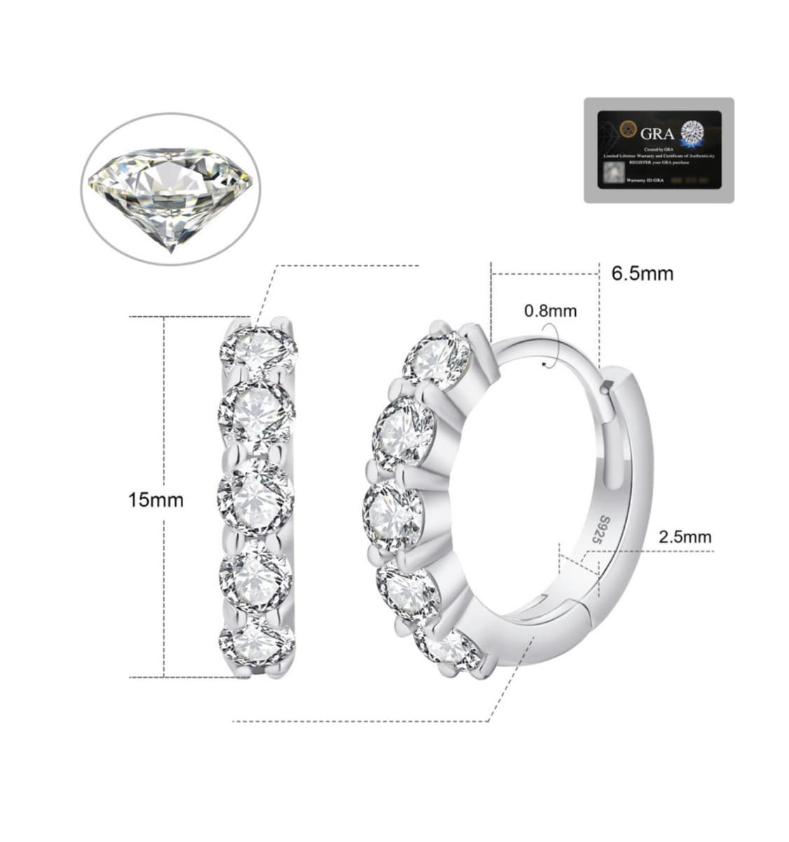 모이사나이트 1캐럿 파베세팅 링 귀걸이 실버925 GRA보증서 포함 상품이미지4