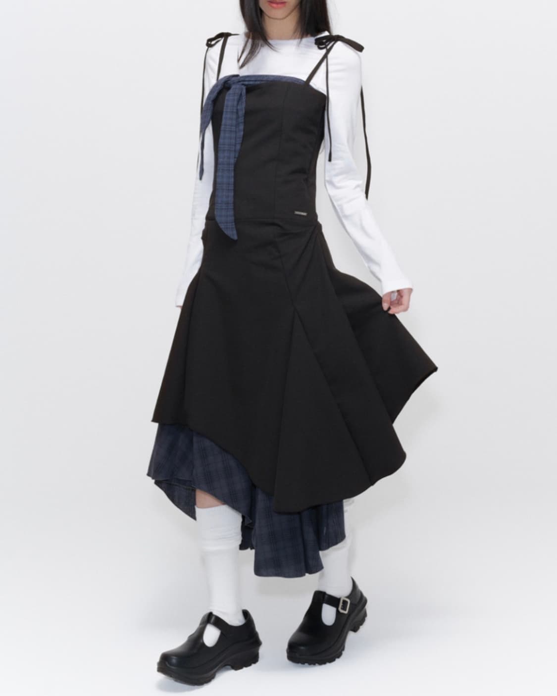 미세키서울 언발란스 레이어드 원피스 블랙 상품이미지1