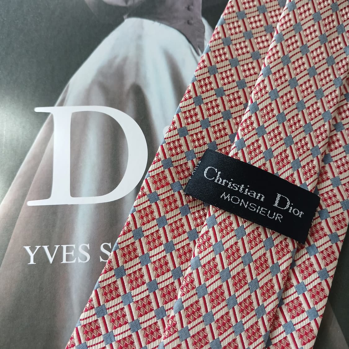 크리스찬 디올 실크 레드 체크 패턴 넥타이 9.2cm B등급 A18830 상품이미지6