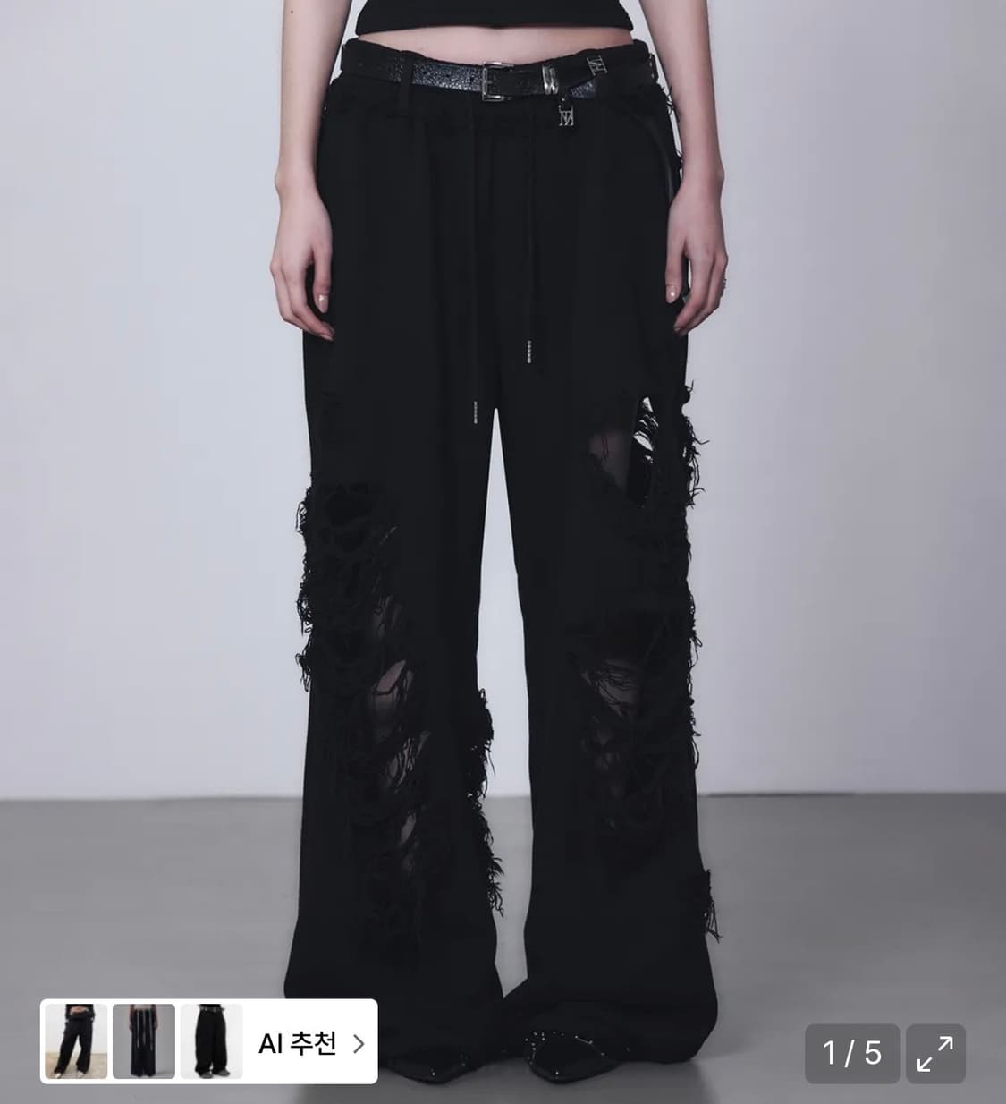 트리밍버드 스트레치 데미지 와이드 스웻 팬츠 상품이미지1